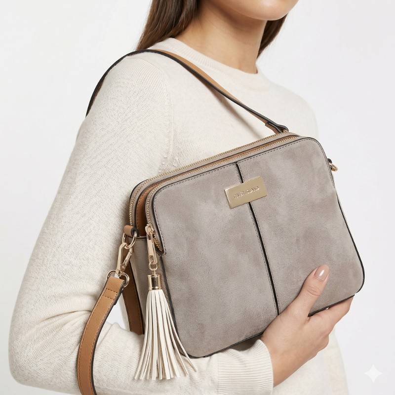 River Island Grey Suede Crossbody Bag – Double Zip with Stylish Tassel - view 2