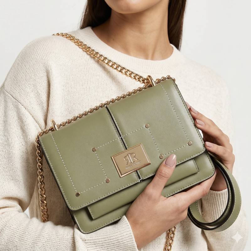 Green River Island branded cross-body bag with a gold chain strap. - view 2