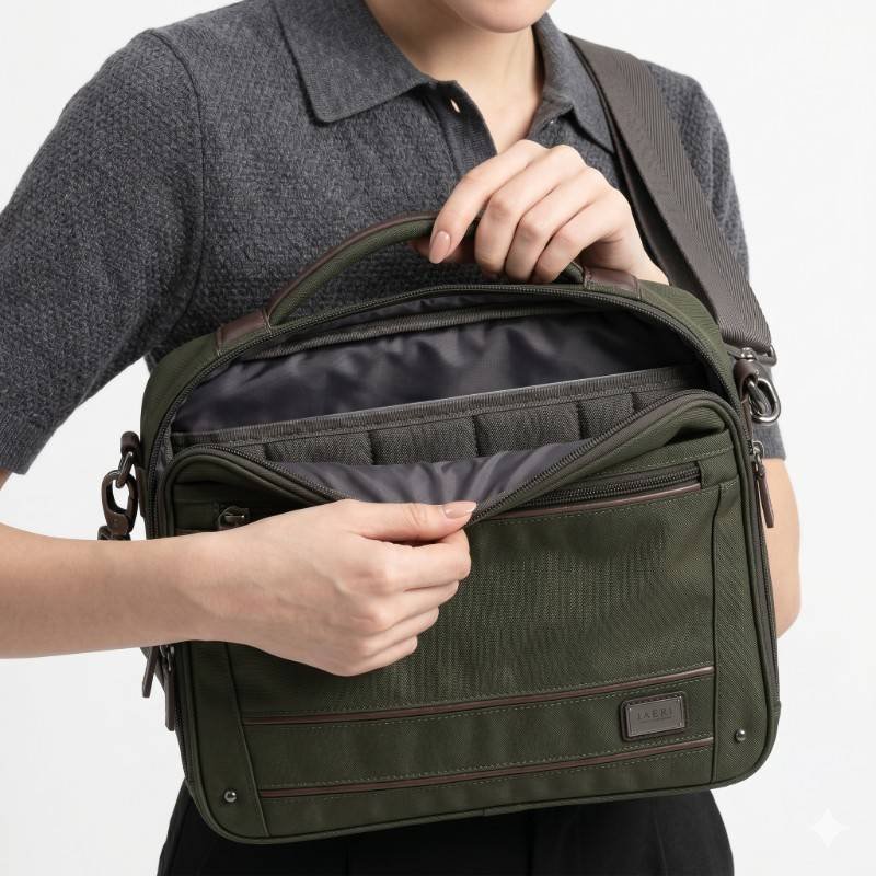 Dark green khaki camel active City BB business bag with a reinforced handle and shoulder strap. - view 2