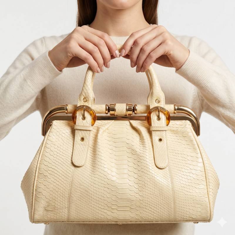 Beautiful premium look Branded Ripani made in Italy white snakeskin leather handbag clutch. - view 2