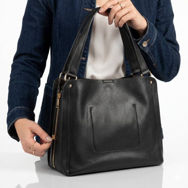 Black grained leather gianni chiarini olga shopper bag - view 2