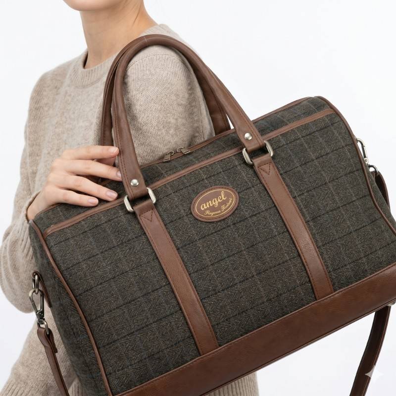 Brown check patterned duffle bag - view 2