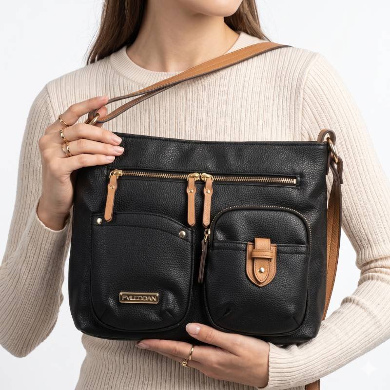 Black and tan pebbled tylor radon cross body - view 2