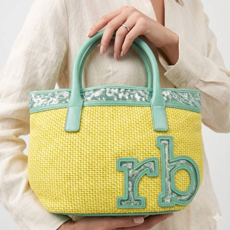 Yellow woven raffia tote bag - view 2