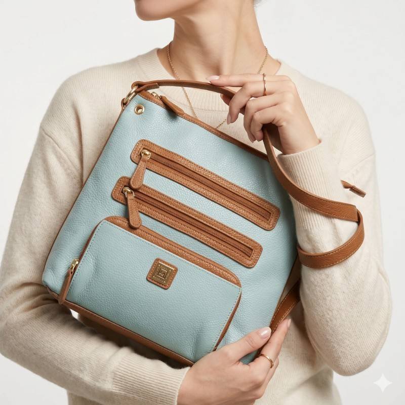 Stone mountain  light blue  tan leather bag - view 2