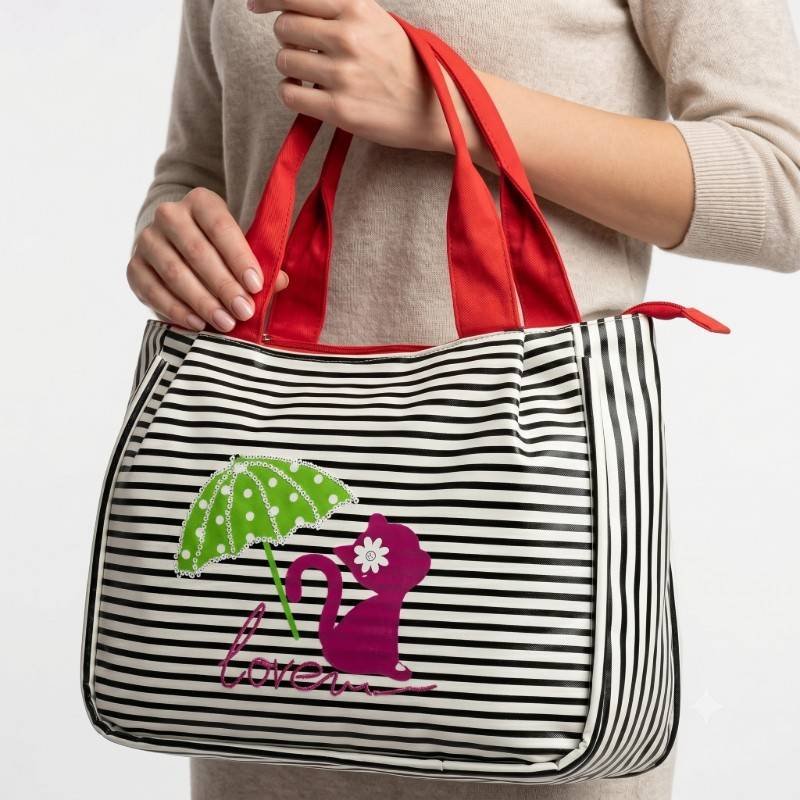 Black and white tote bag with cat design - view 2