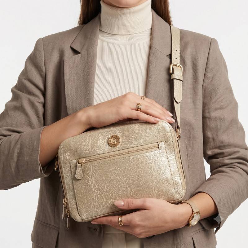 Caramel genuine leather crossbody bag - view 2