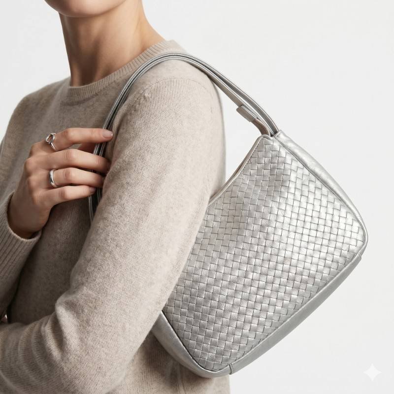 Nishat Linen Silver Evening Bag in a woven design - view 2