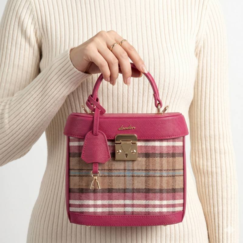 dazzlin check vanity-style handbag in pink - view 2