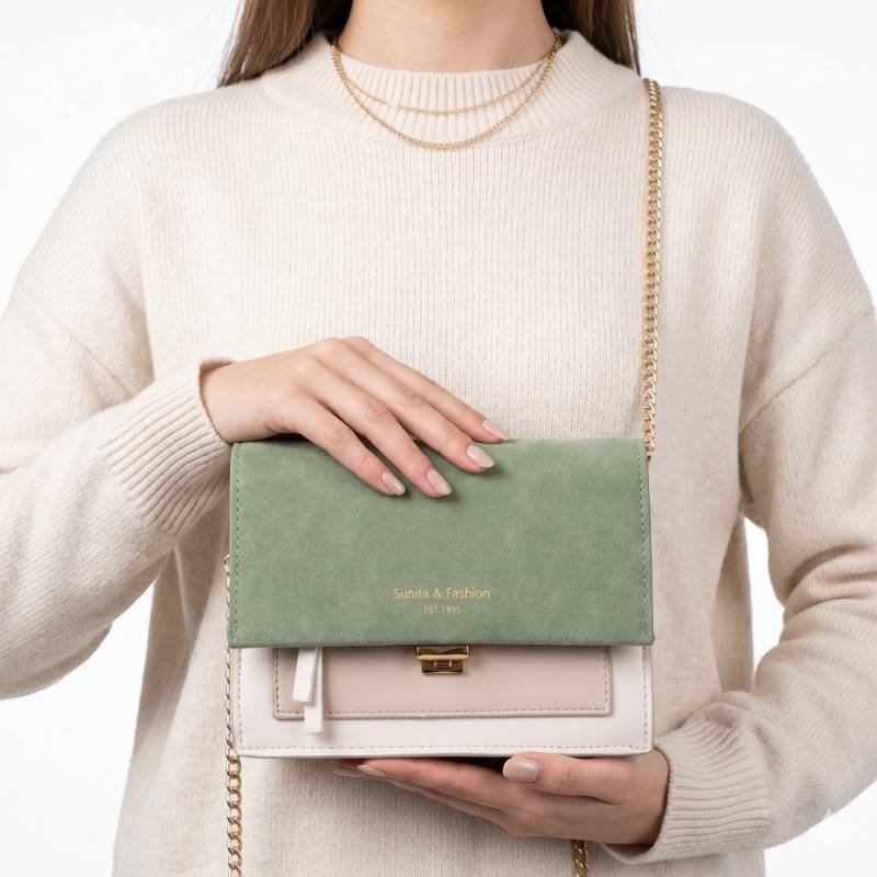 Sunita & Fashion EST. 1985 green and pink colorblock crossbody bag. - view 2
