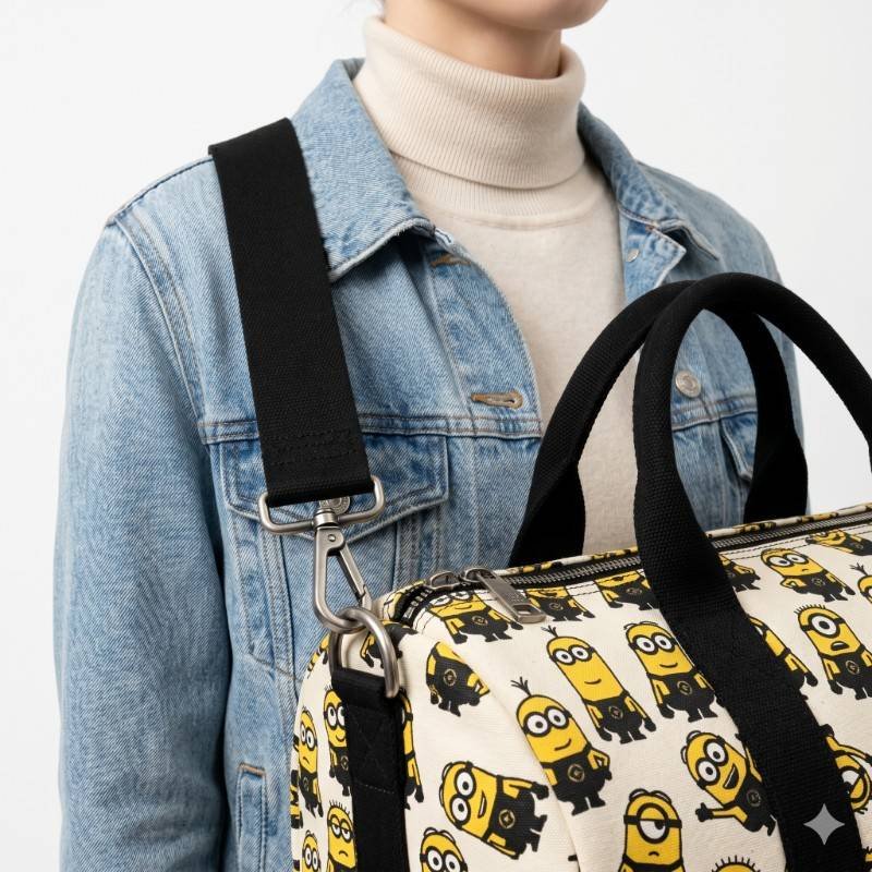 Minions themed character duffel bag with black handles and a crossbody strap. - view 2