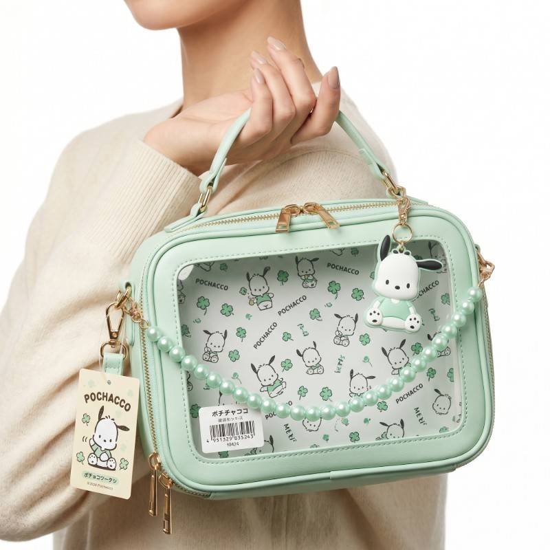 Sanrio Pochacco Half-Clear "Enjoy Idol" Shoulder Bag in mint green. - view 2