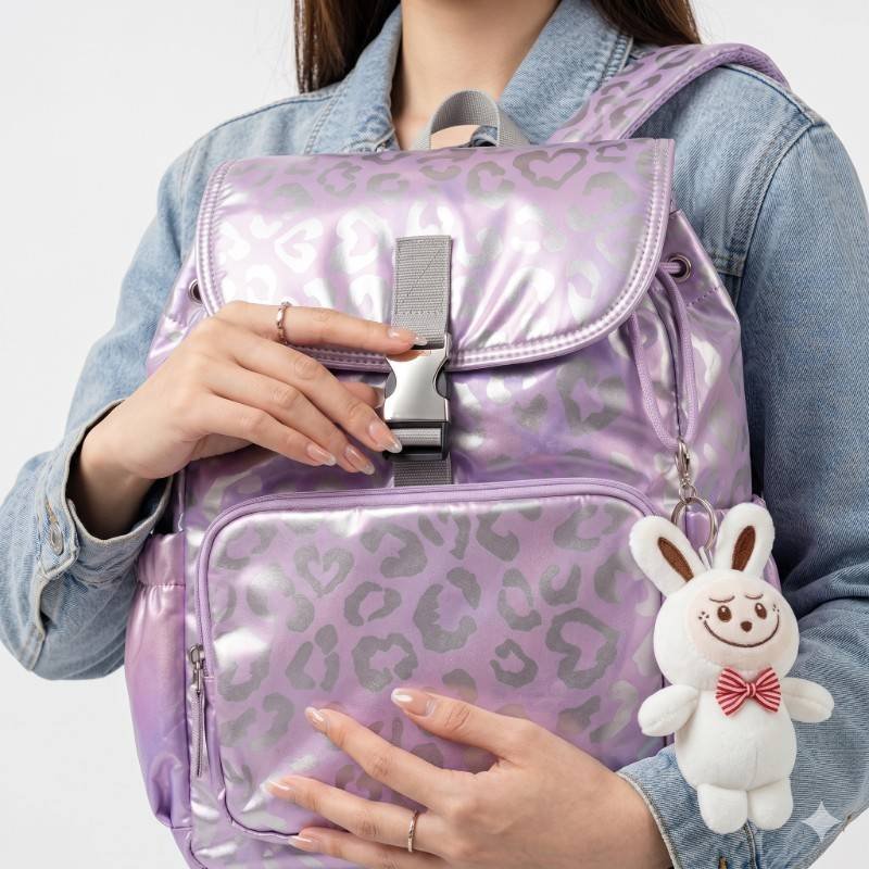 George backpack features a lilac holographic leopard print design - view 2