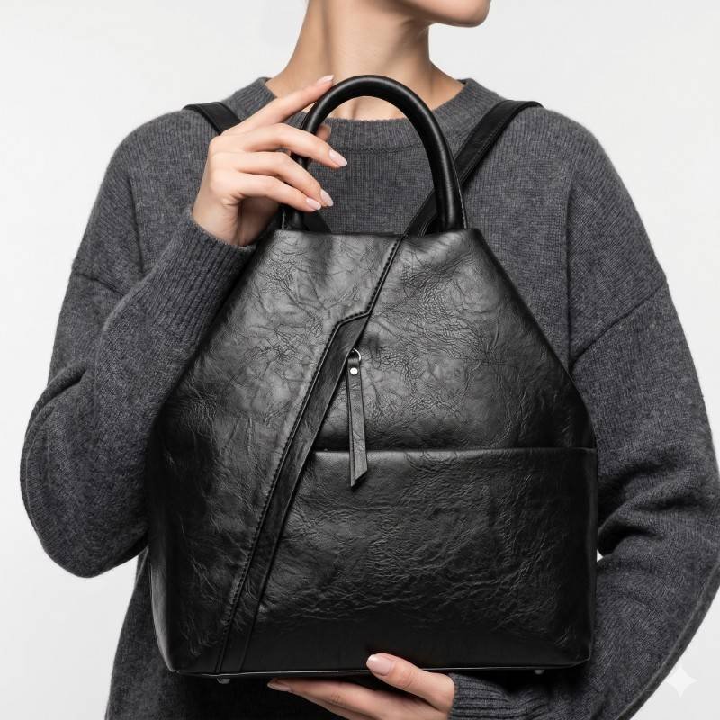 black PU leather convertible backpack - view 2
