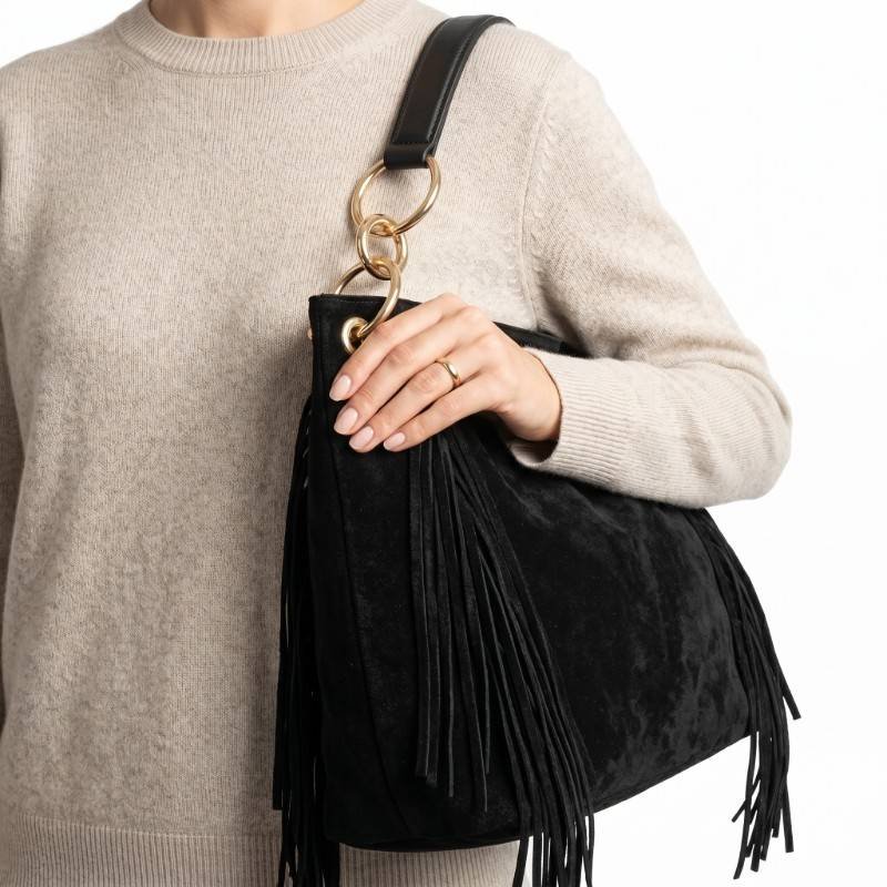 black suede boho-style handbag - view 2