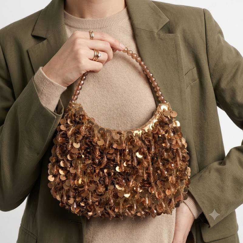 shimmering brown sequin shoulder bag - view 2