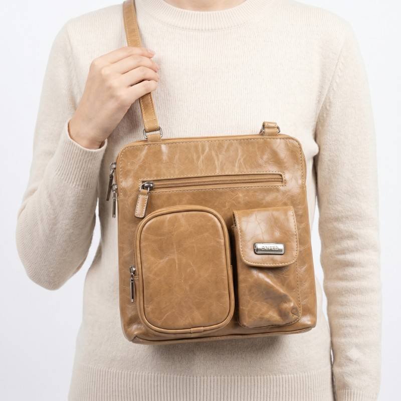 camel-colored MultiSac Zippy triple compartment crossbody bag - view 2
