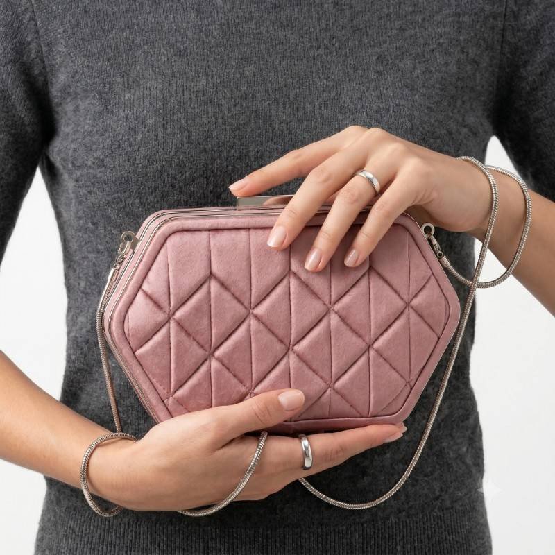 Irenic Official clutch is a subtle, elegant pink velvet mini clutch - view 2