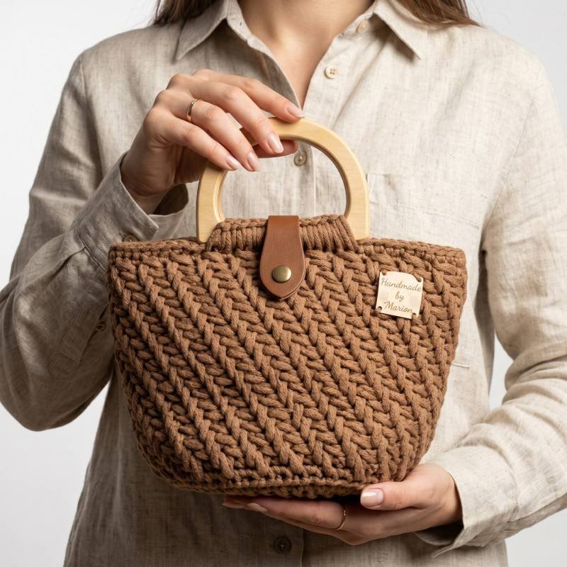 Brown Silva Stitches crochet basket bag - view 2