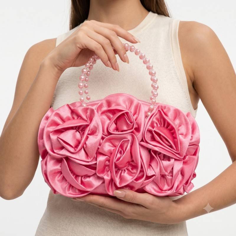 hot pink rose-shaped evening bag a delicate pearl-beaded handle. - view 2