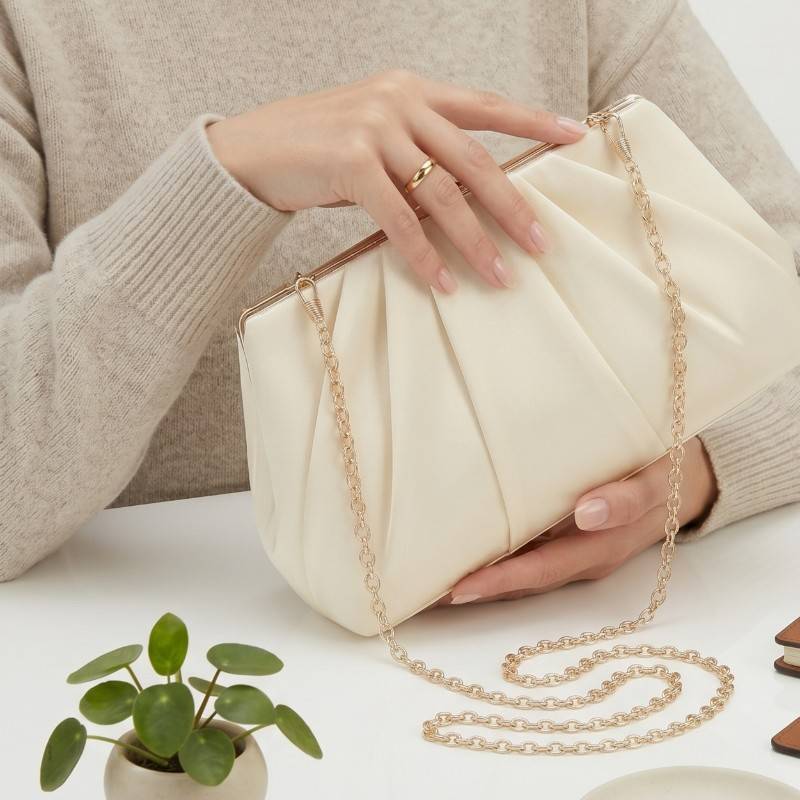 Cream pleated clutch+Crossbody - view 2