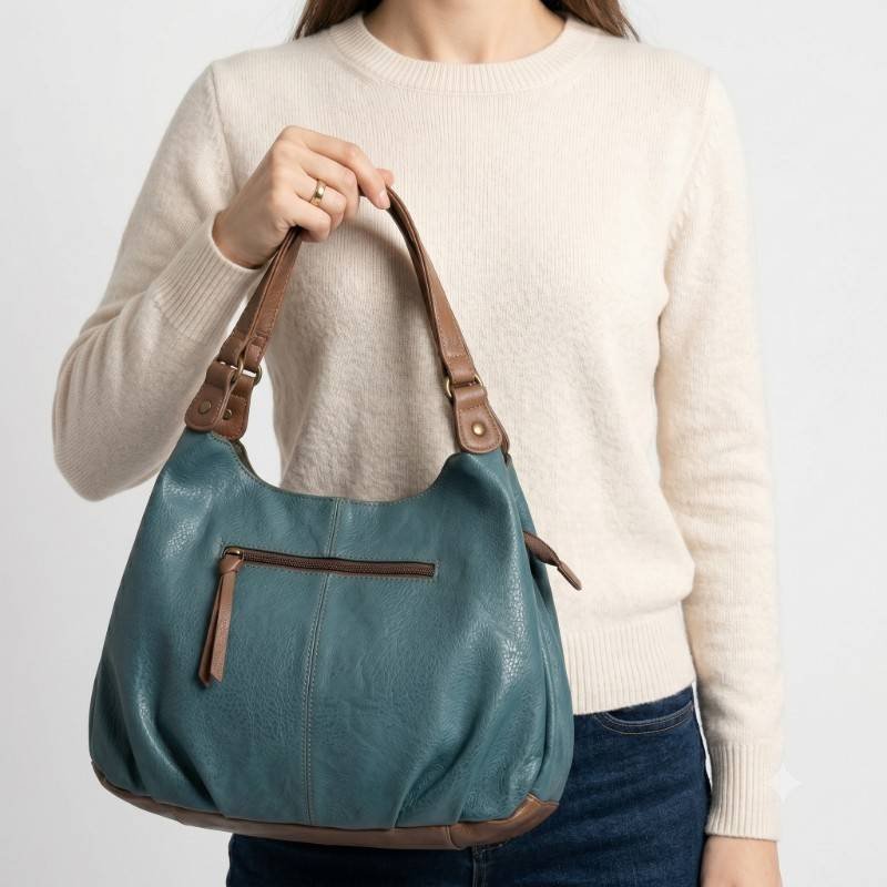 Aodour teal soft leather large-capacity shoulder bag - view 2