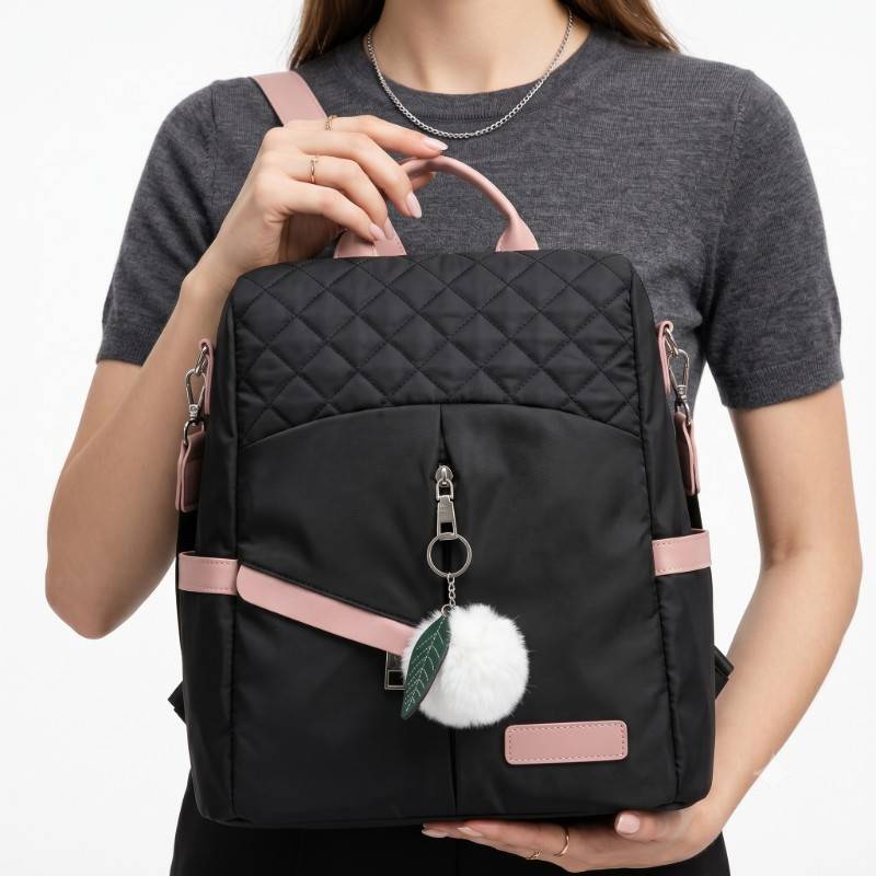 black quilted Oxford cloth backpack - view 2