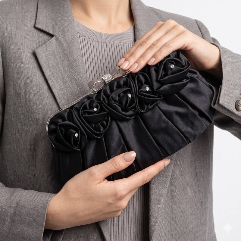 Beautiful black rose  party clutch - view 2