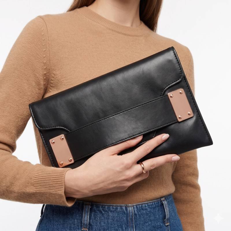 black leather envelope clutch - view 2