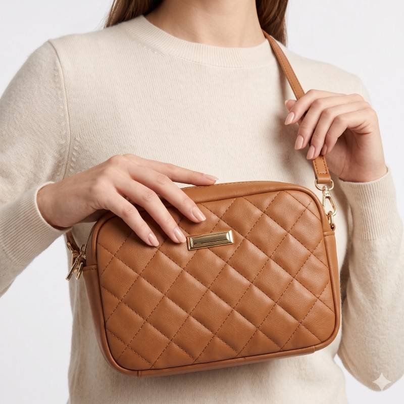 Brown quilted crossbody bag - view 2