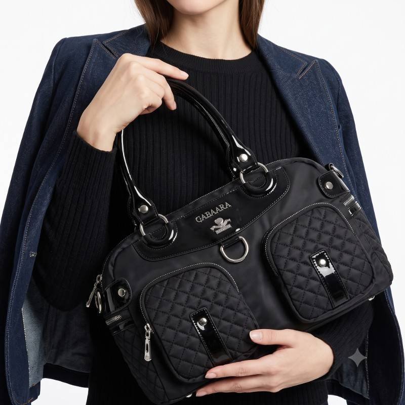 Black Gabara branded quilted canvas big size bag - view 2