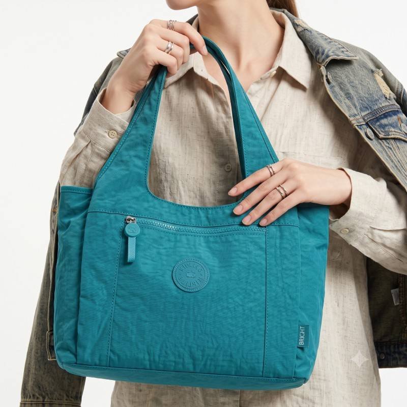Baomi Teal Crinkle Nylon Shoulder Bag - view 2