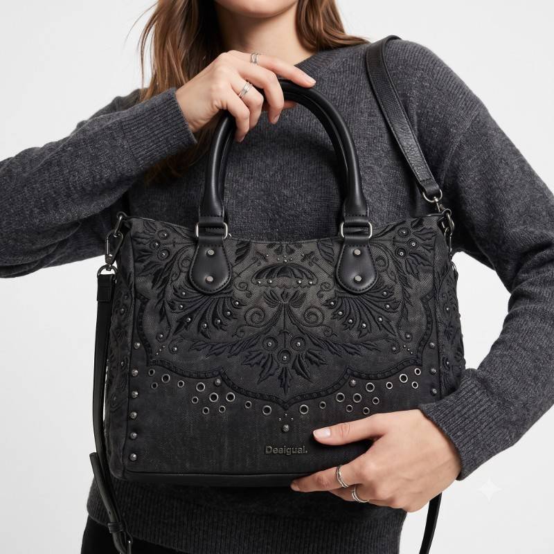 Desigual dual contrast fully embroidered hand bag - view 2