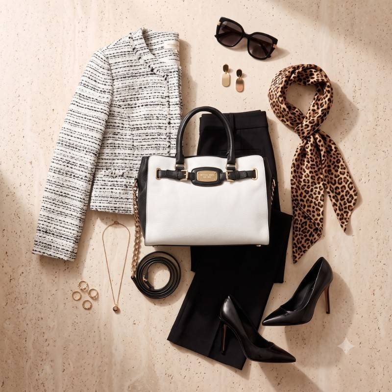 MICHAEL KORS Black and White Large Leather Tote with gold hardware - view 2