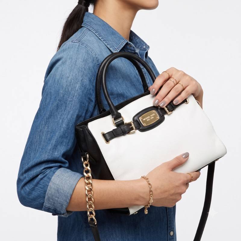 MICHAEL KORS Black and White Large Leather Tote with gold hardware - view 2