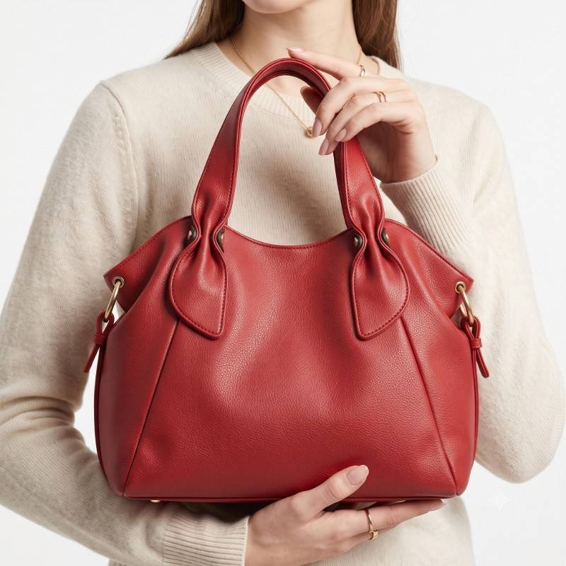 Red leather texture hand bag - view 2