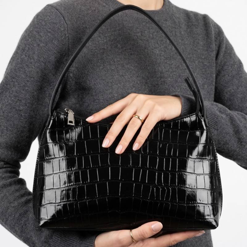 Black crocodile pattern Shoulder bag - view 2