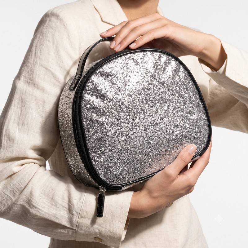 Silver glitter jelly leather vanity+cosmetic bag - view 2