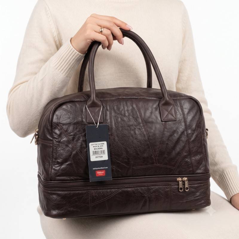 Brown Leather holdall medium size travel bag - view 2