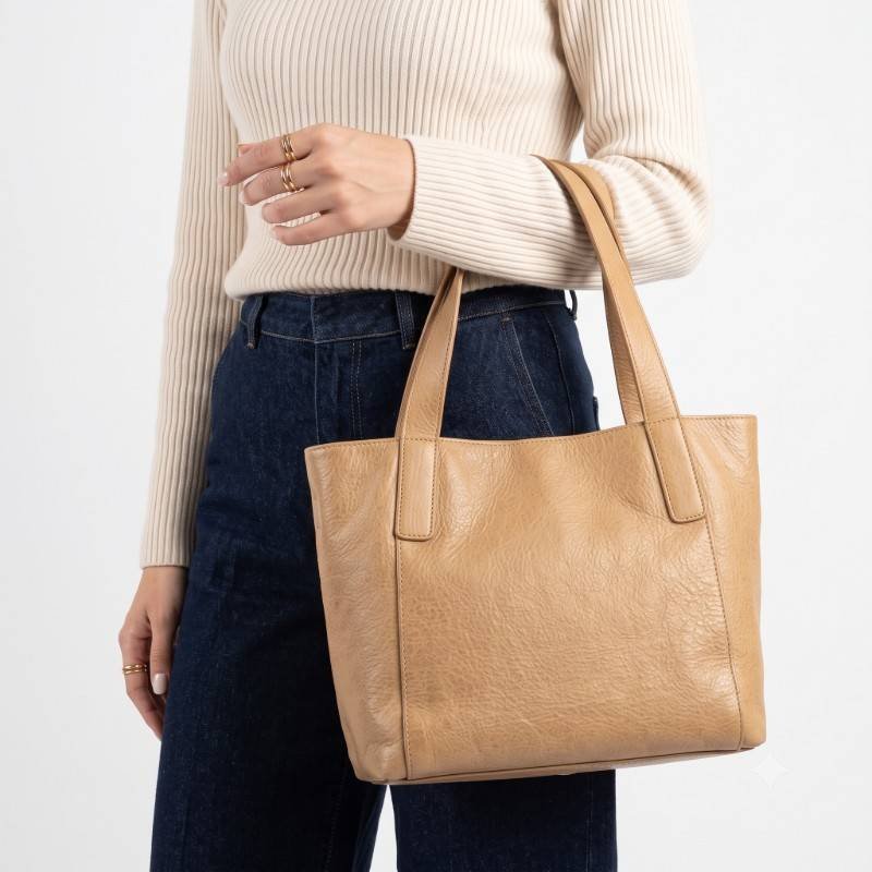 Beige colour soft leather handbag - view 2