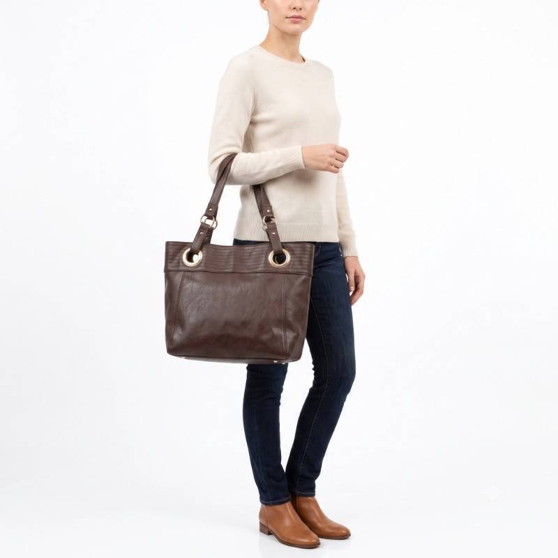 Chocolatey brown stylish leather handbag - view 2