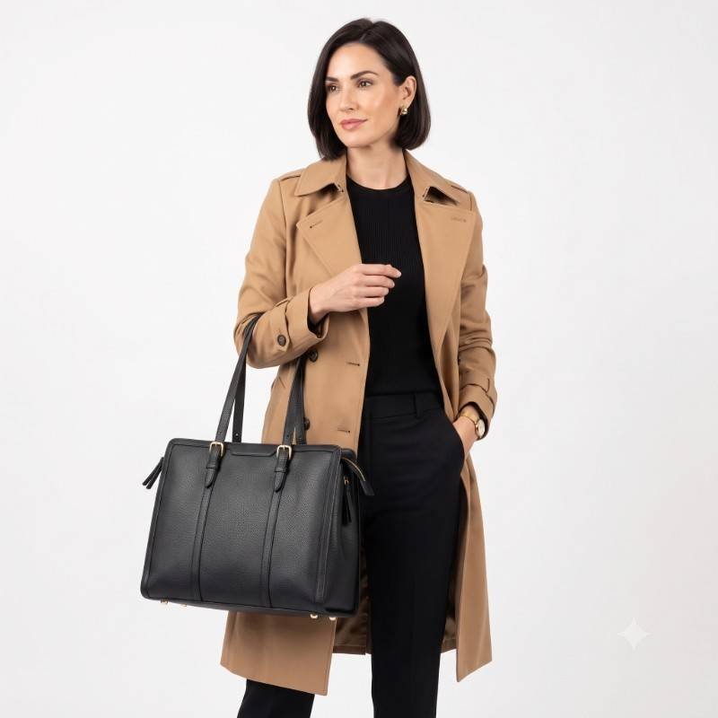 Black leather laptop hand bag - view 2