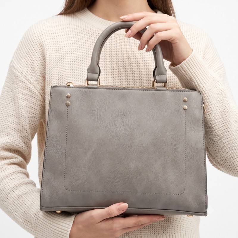 Ladies Designer Top Handle Satchel Tote Bag - Grey - view 2