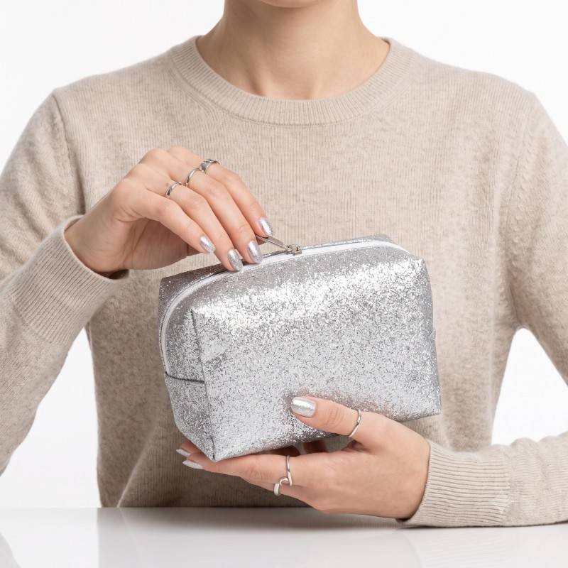 Silver GlitteZipper Cosmetic Bag - view 2