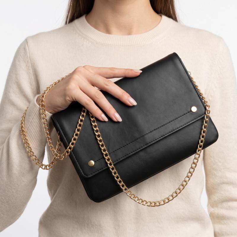Elegant Black Crossbody Clutch with Gold Chain - view 2