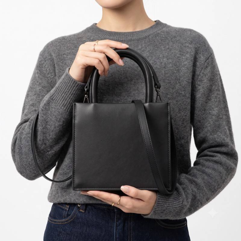 Black soft leather mini tote bag - view 2
