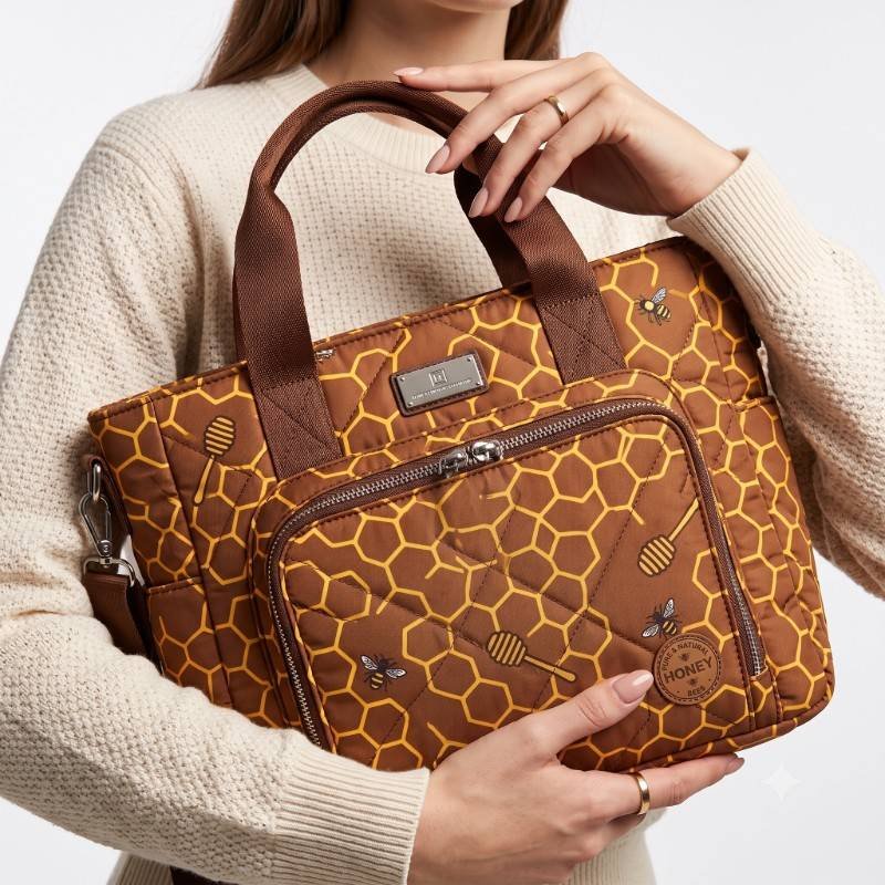 Premium Honeycomb Print Multi-Functional Baby Bag - view 2
