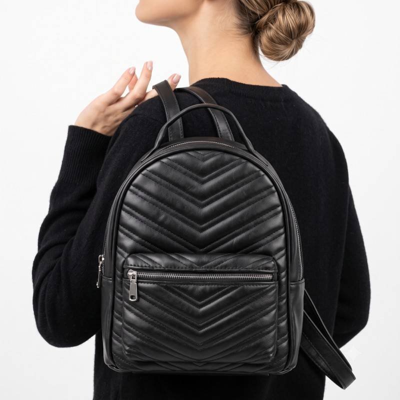 Black quilted leather mini Bagpack Slightly used condition - view 2