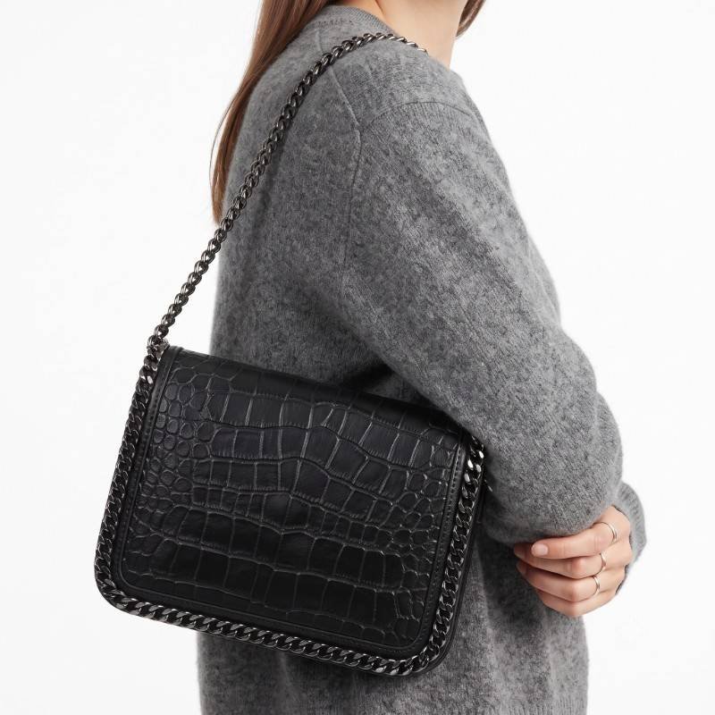 Black crocodile leather premium look crossbody - view 2