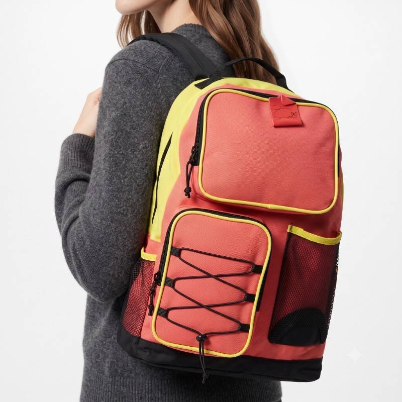 yellow and coral color-blocked backpack - view 2